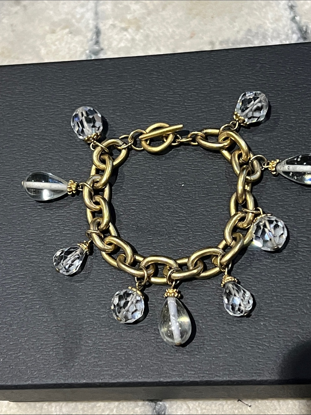 Gold-Tone Chain Bracelet with Clear Crystal Charms